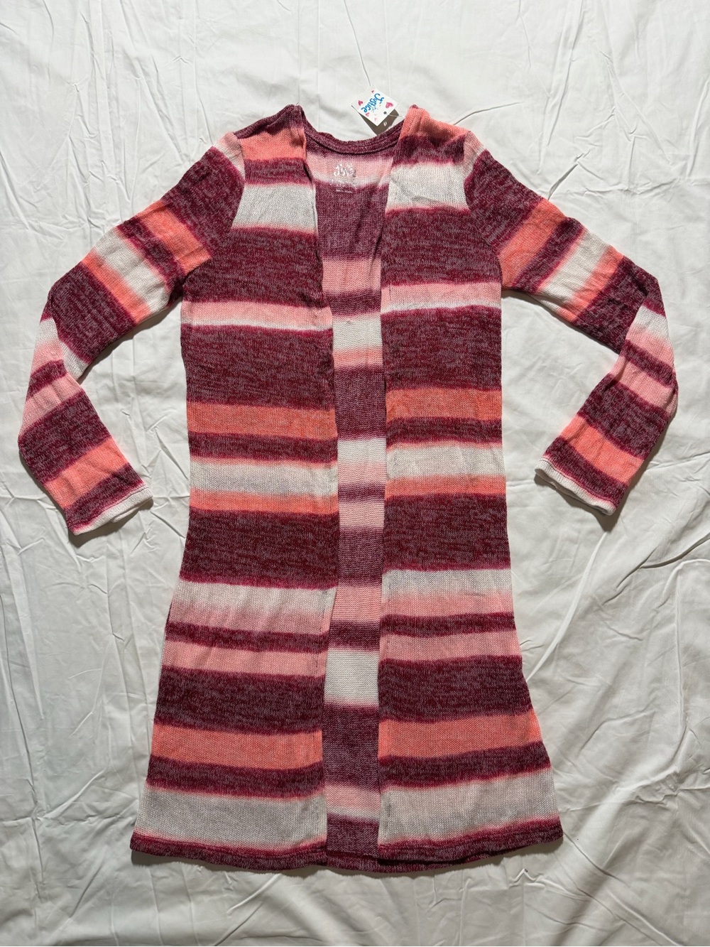 Justice Girls Open Front Cardigan Striped Pink Size 8